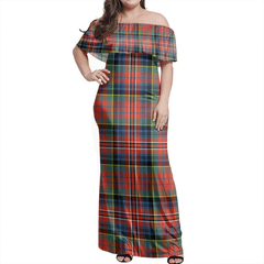 MacPherson Ancient Tartan Off Shoulder Long Dress