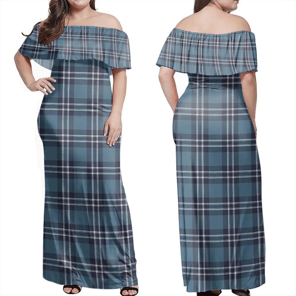 Earl Of St Andrews Tartan Off Shoulder Long Dress