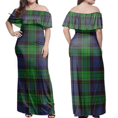 Stewart Old Modern Tartan Off Shoulder Long Dress