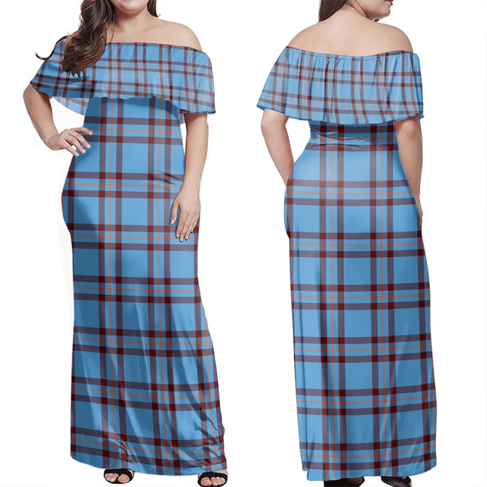 Elliot Ancient Tartan Off Shoulder Long Dress