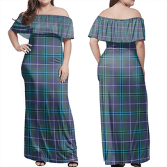 Douglas Modern Tartan Off Shoulder Long Dress