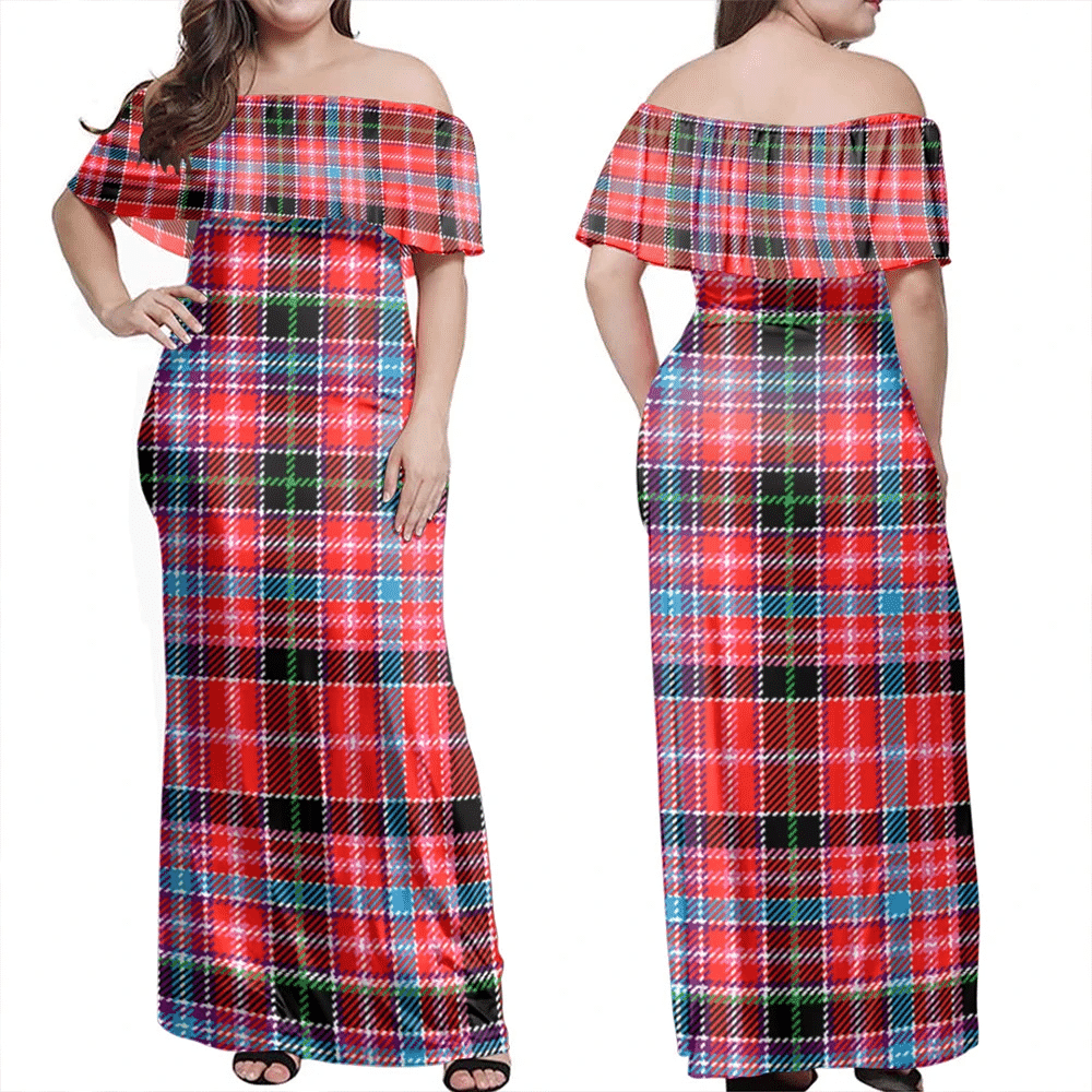 Aberdeen District Tartan Off Shoulder Long Dress