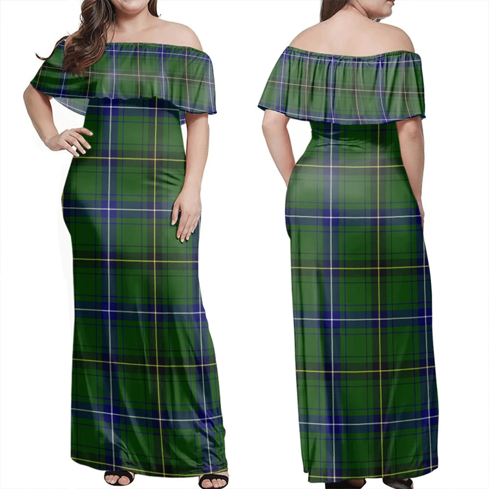 Henderson Modern Tartan Off Shoulder Long Dress