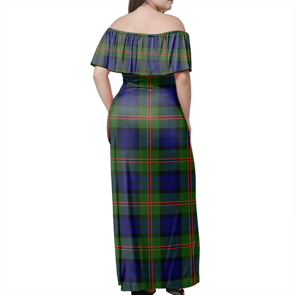 Dundas Modern Tartan Off Shoulder Long Dress