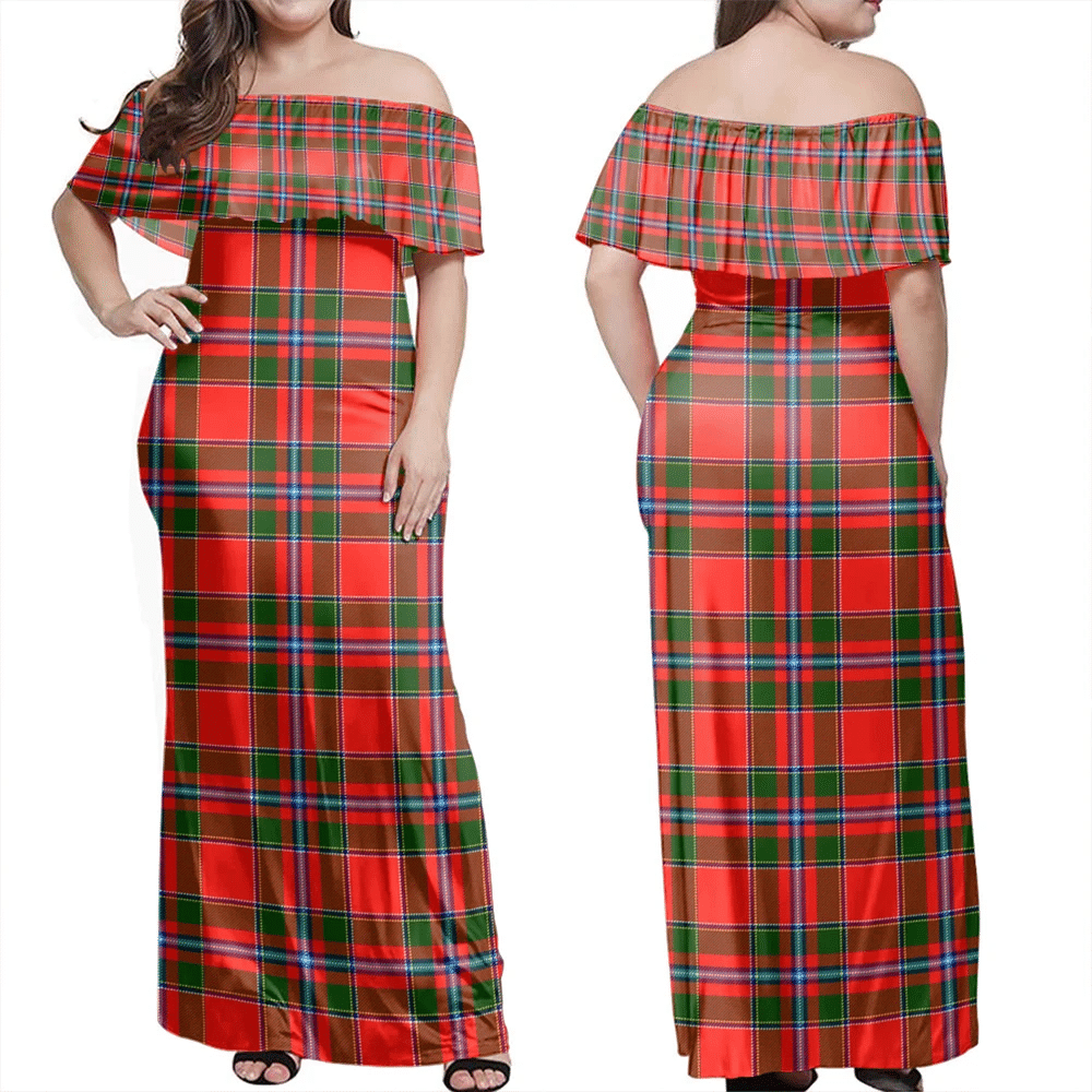 Perthshire District Tartan Off Shoulder Long Dress