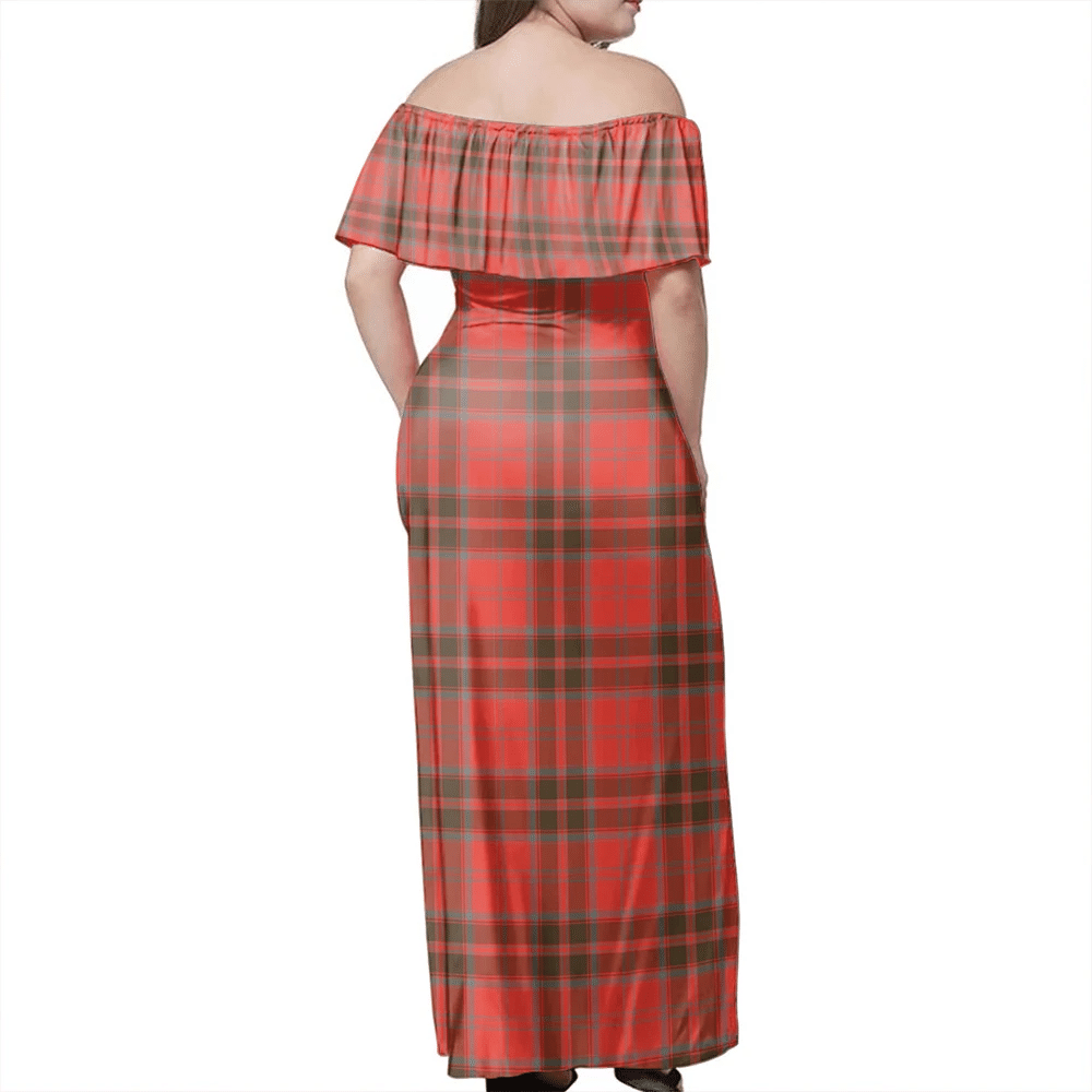 Grant Weathered Tartan Off Shoulder Long Dress