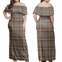 MacIntyre Hunting Weathered Tartan Off Shoulder Long Dress