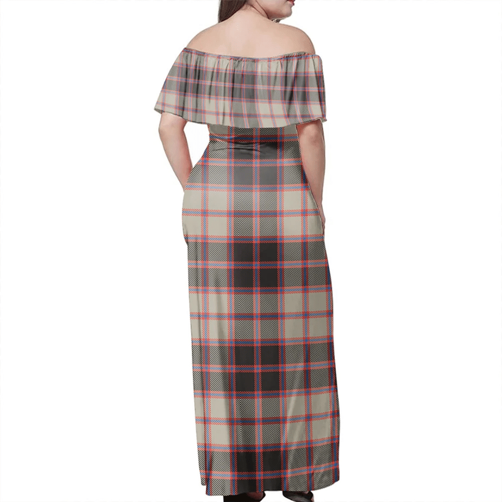 MacPherson Hunting Ancient Tartan Off Shoulder Long Dress