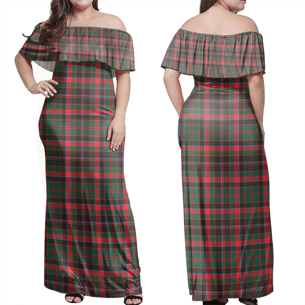 Cumming Hunting Modern Tartan Off Shoulder Long Dress