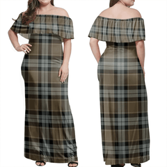 Graham Of Menteith Weathered Tartan Off Shoulder Long Dress