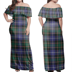 MacRae Hunting Modern Tartan Off Shoulder Long Dress