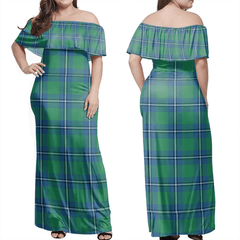 Irvine Ancient Tartan Off Shoulder Long Dress