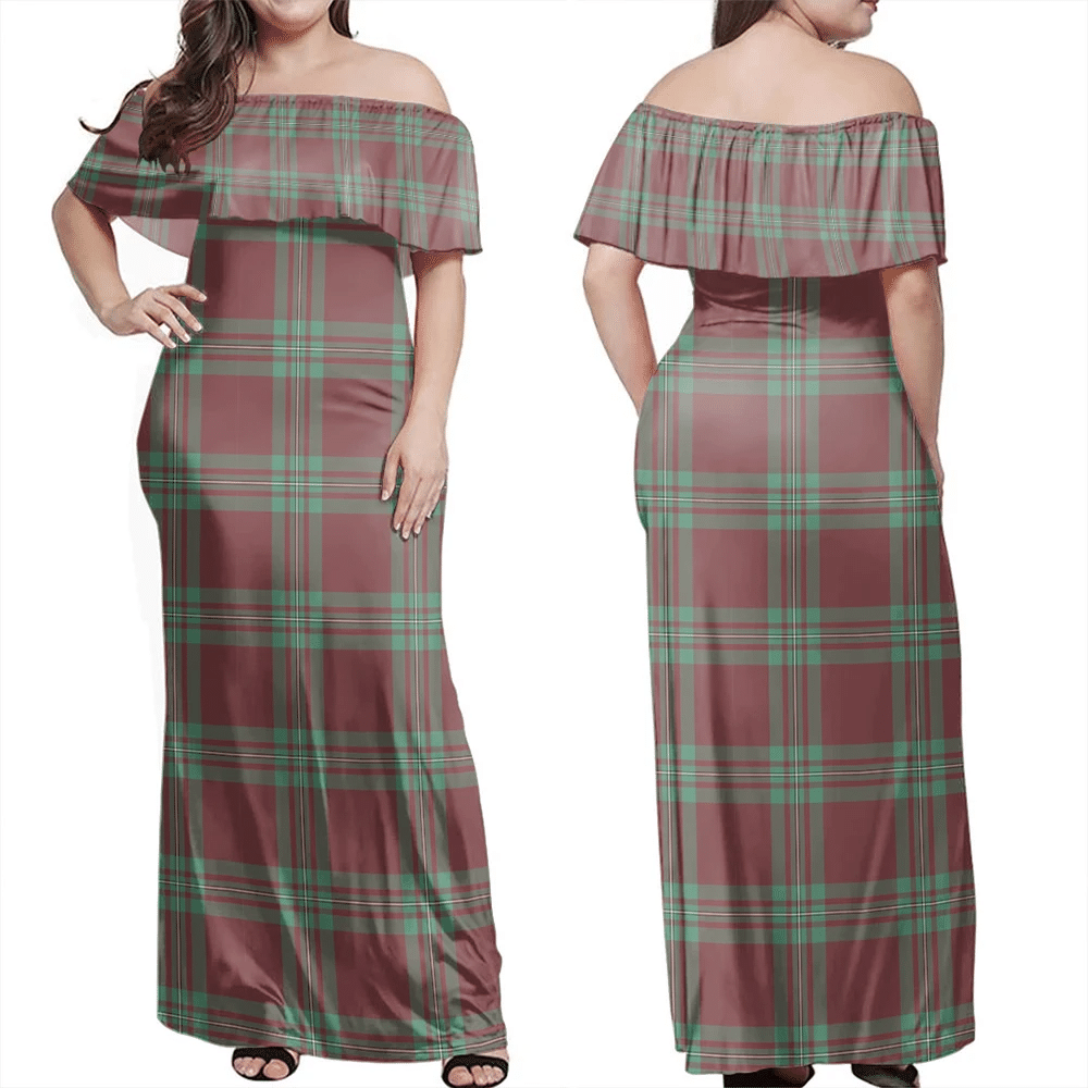 MacGregor Hunting Ancient Tartan Off Shoulder Long Dress