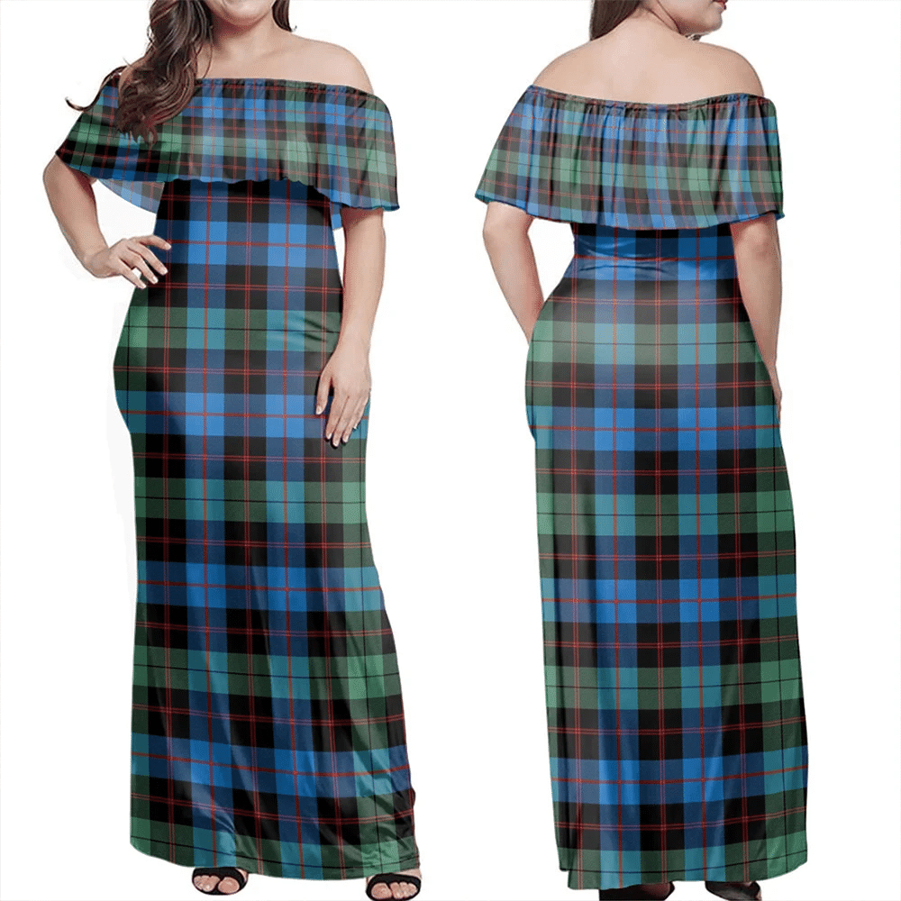 Guthrie Ancient Tartan Off Shoulder Long Dress