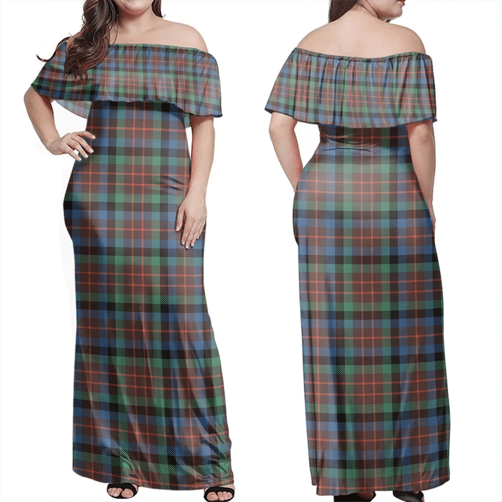 MacDuff Hunting Ancient Tartan Off Shoulder Long Dress