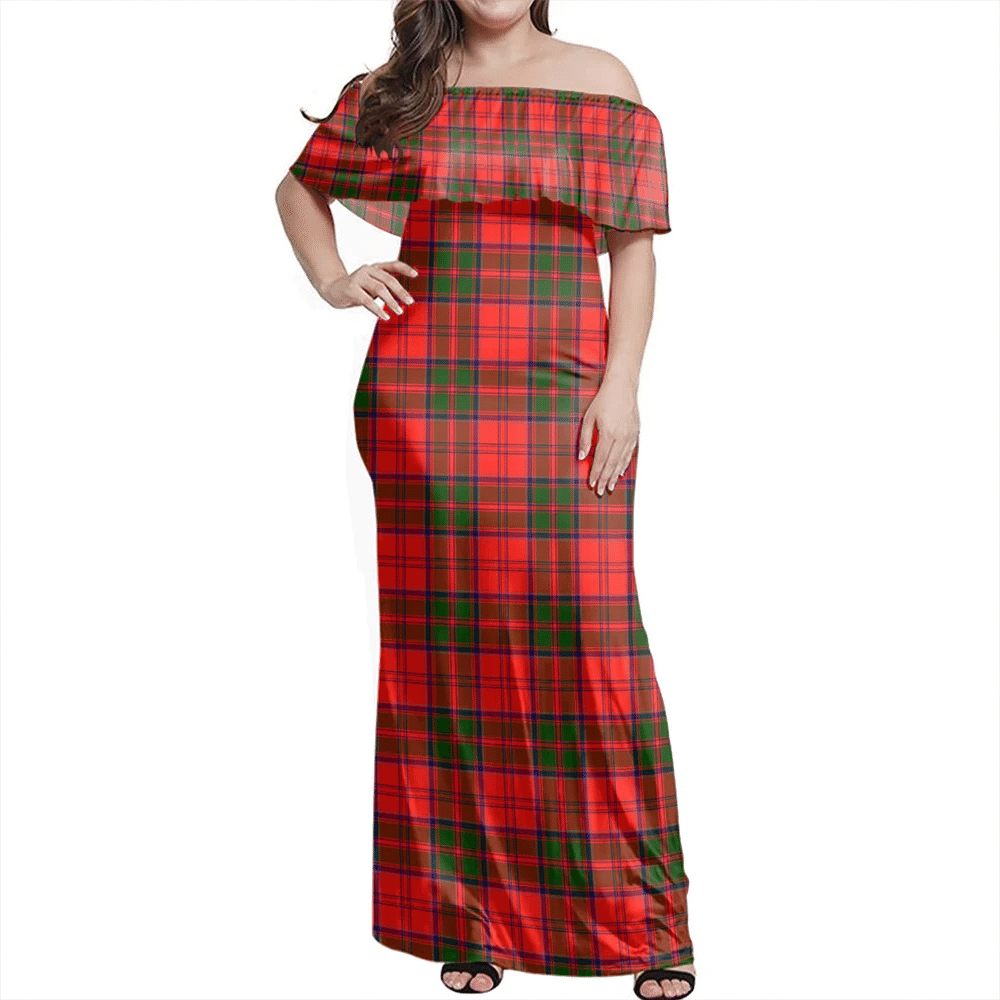 Grant Modern Tartan Off Shoulder Long Dress