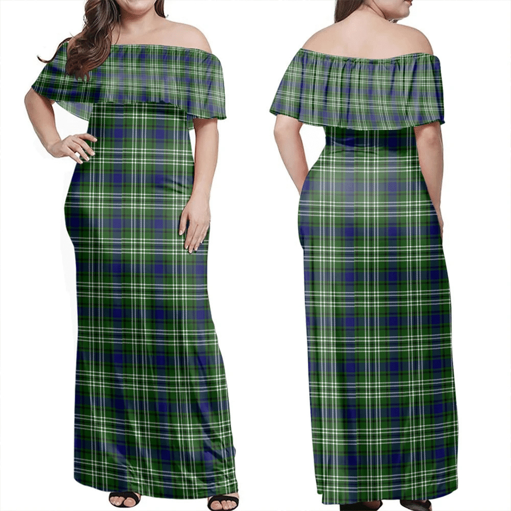 Tweedside District Tartan Off Shoulder Long Dress