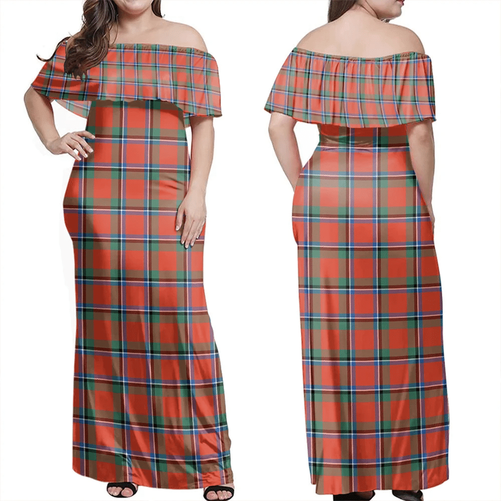 Sinclair Ancient Tartan Off Shoulder Long Dress