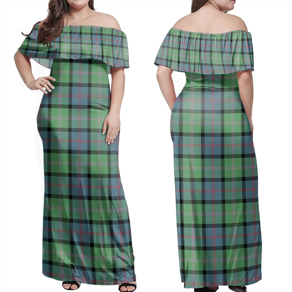 MacThomas Ancient Tartan Off Shoulder Long Dress