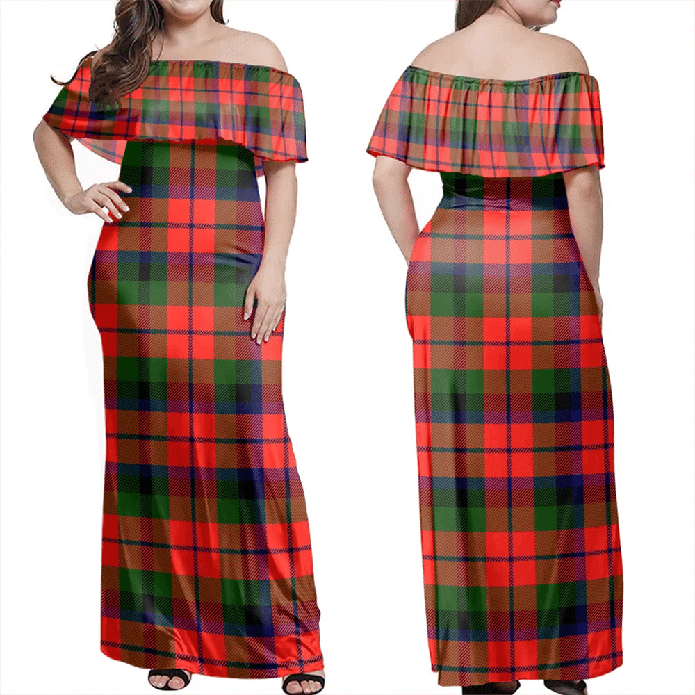 MacNaughton Modern Tartan Off Shoulder Long Dress