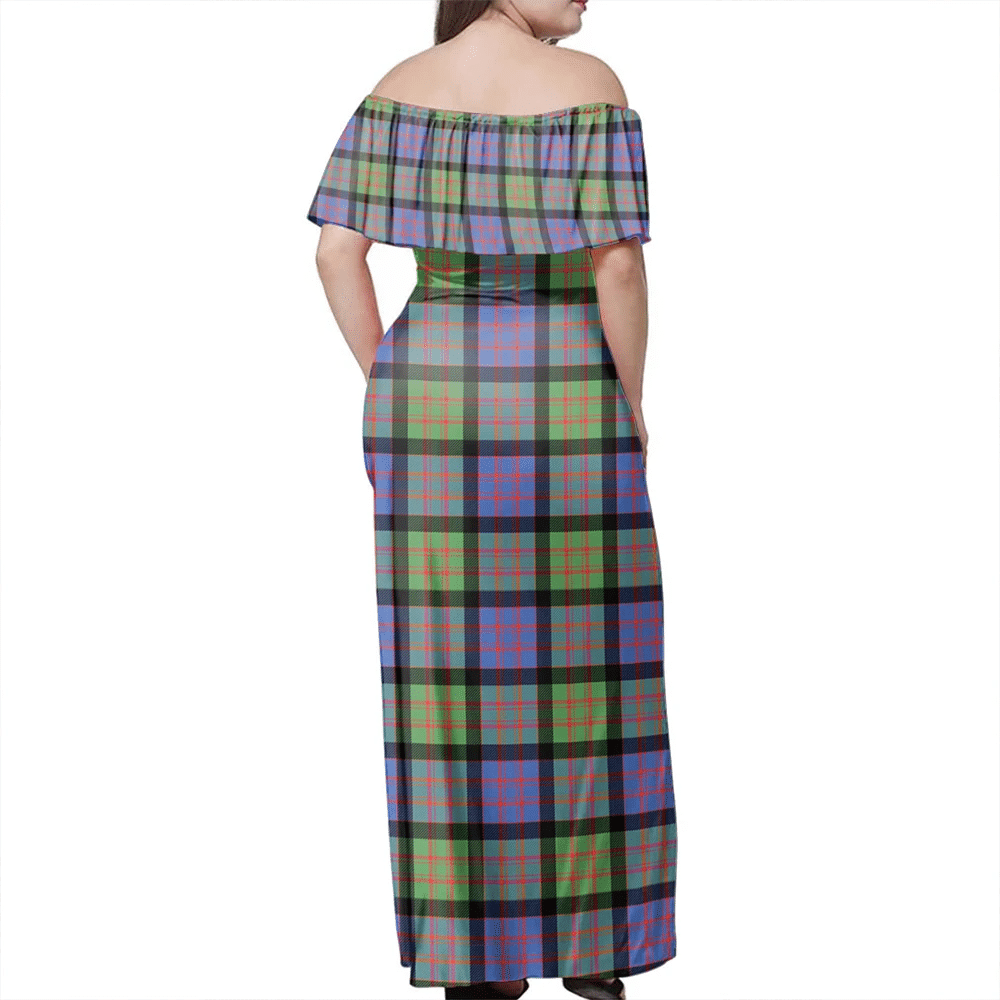 MacDonald Ancient Tartan Off Shoulder Long Dress