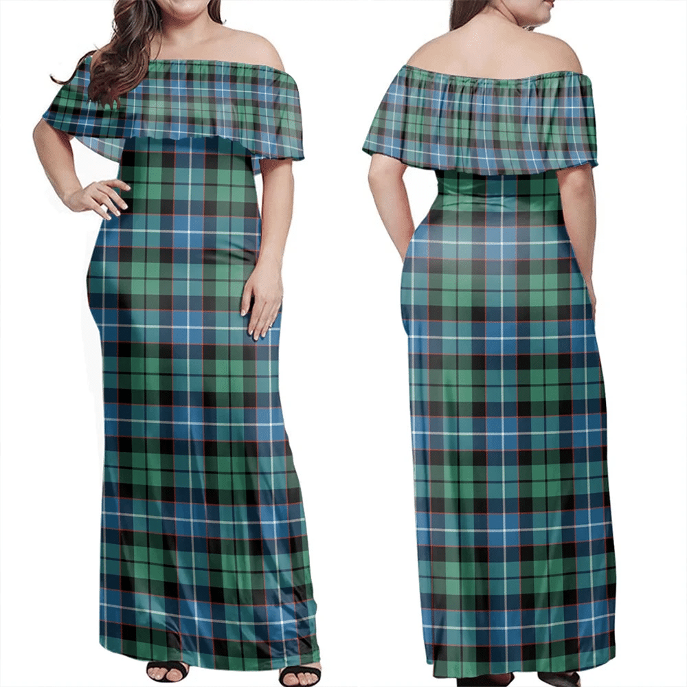 Galbraith Ancient Tartan Off Shoulder Long Dress