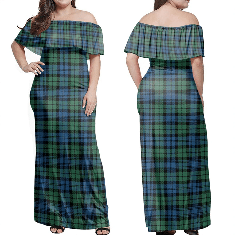 Campbell Ancient 02 Tartan Off Shoulder Long Dress