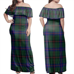 Davidson Modern Tartan Off Shoulder Long Dress