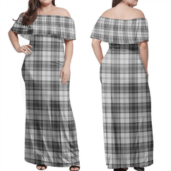 Douglas Grey Modern Tartan Off Shoulder Long Dress