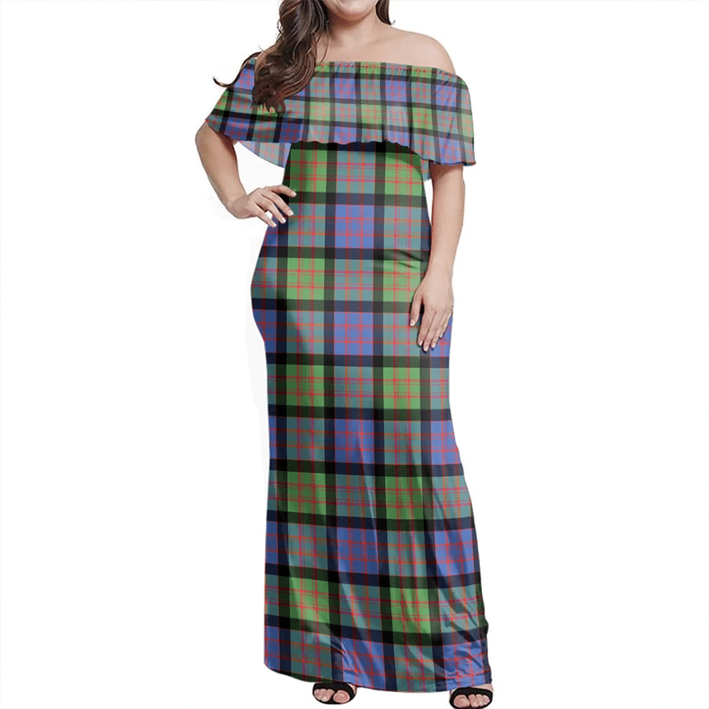 MacDonald Ancient Tartan Off Shoulder Long Dress