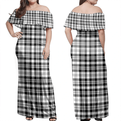 Scott Black & White Modern Tartan Off Shoulder Long Dress