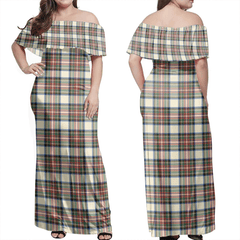 Stewart Dress Ancient Tartan Off Shoulder Long Dress