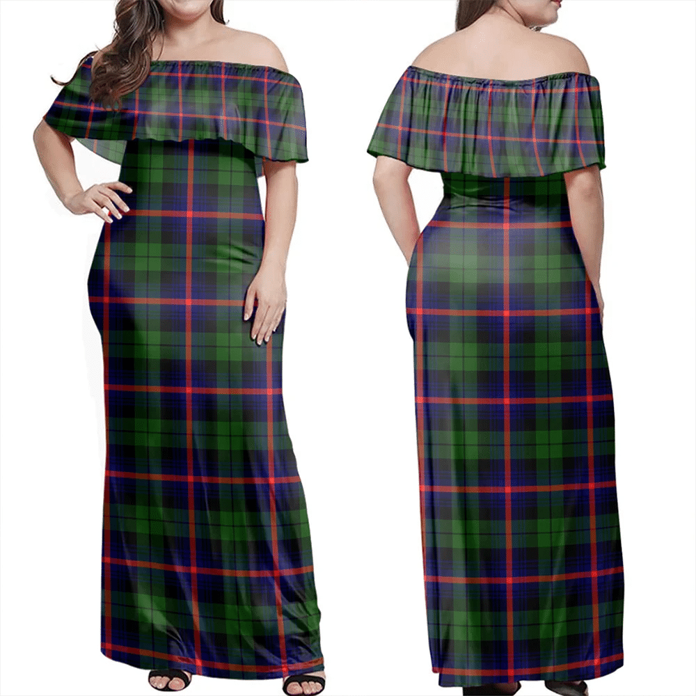 Urquhart Modern Tartan Off Shoulder Long Dress