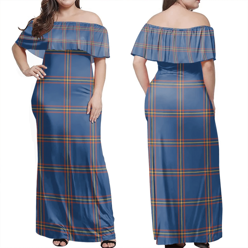 MacLaine Of Loch Buie Hunting Ancient Tartan Off Shoulder Long Dress