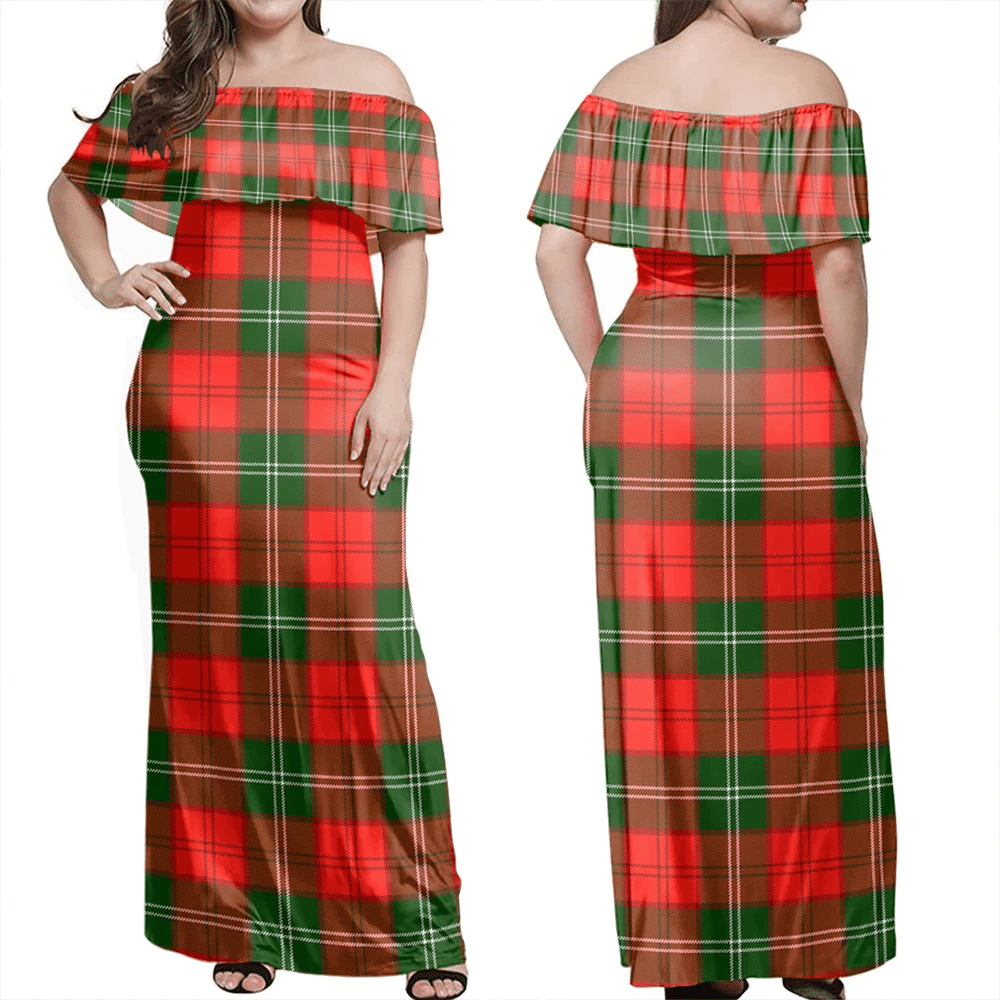 Lennox Modern Tartan Off Shoulder Long Dress