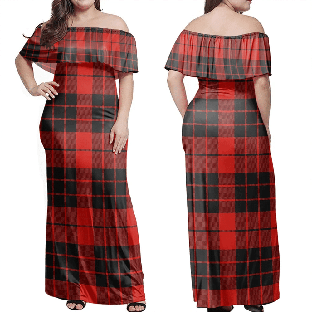 MacLeod Of Raasay Tartan Off Shoulder Long Dress