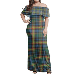 MacLellan Ancient Tartan Off Shoulder Long Dress