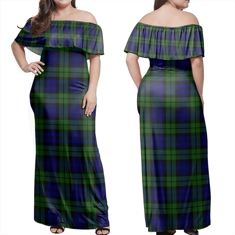 Campbell Modern Tartan Off Shoulder Long Dress