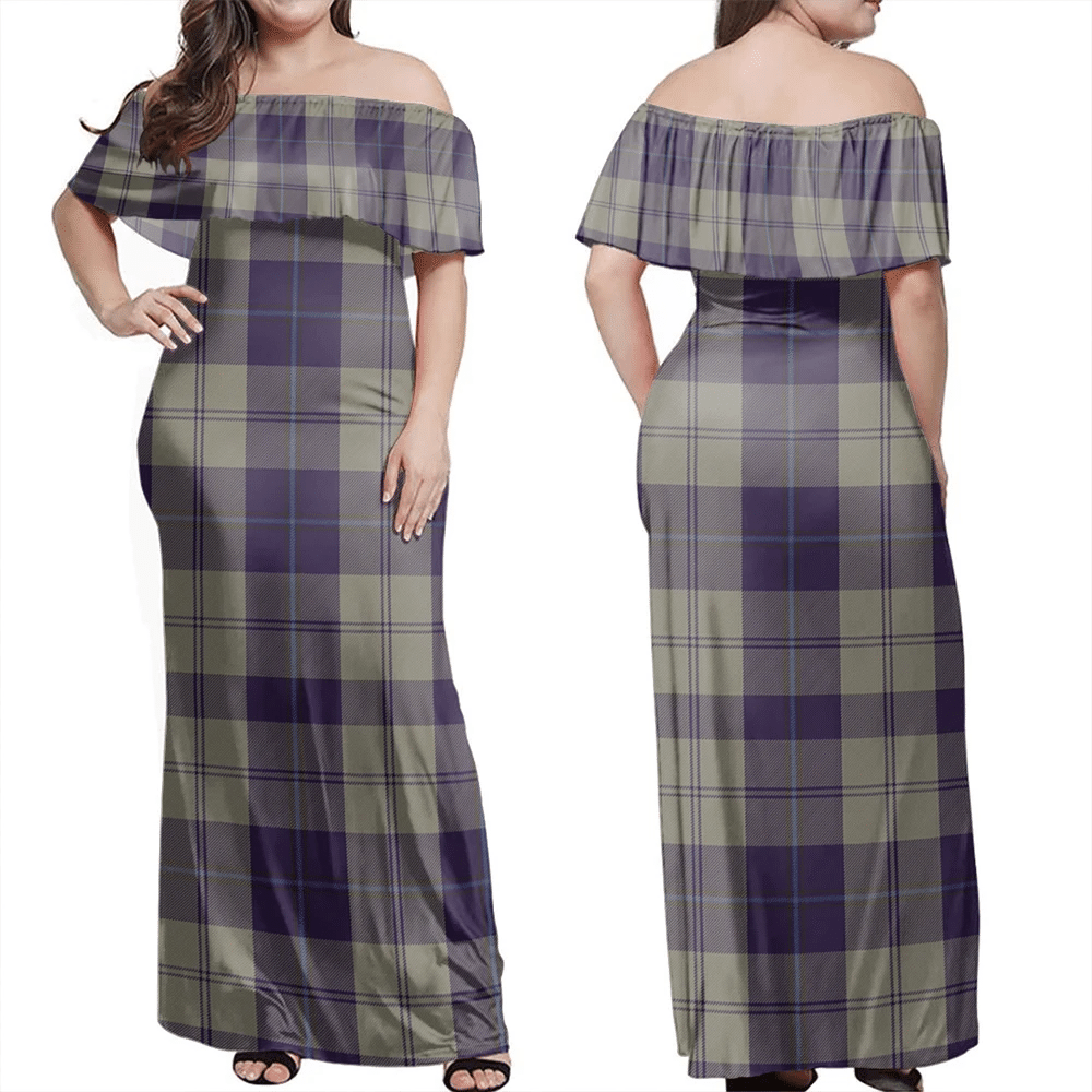 Cunningham Dress Blue Dancers Tartan Off Shoulder Long Dress