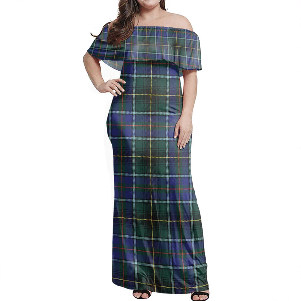 MacInnes Modern Tartan Off Shoulder Long Dress