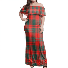 Cumming Modern Tartan Off Shoulder Long Dress