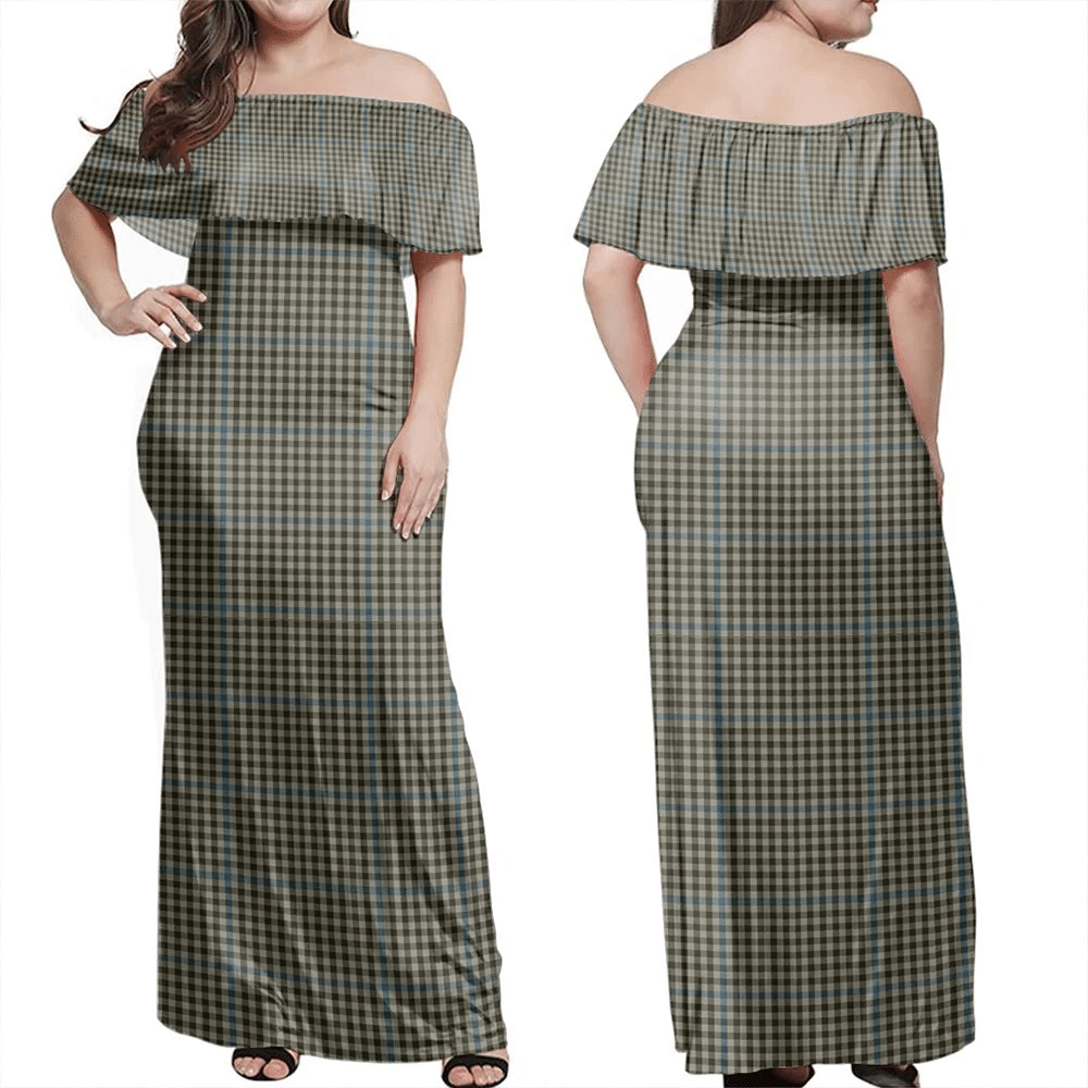 Haig Check Tartan Off Shoulder Long Dress