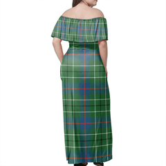 Duncan Ancient Tartan Off Shoulder Long Dress