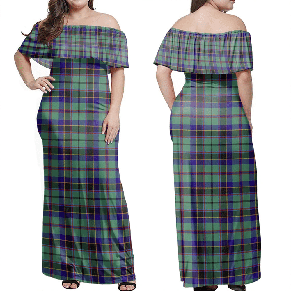 Stevenson Tartan Off Shoulder Long Dress