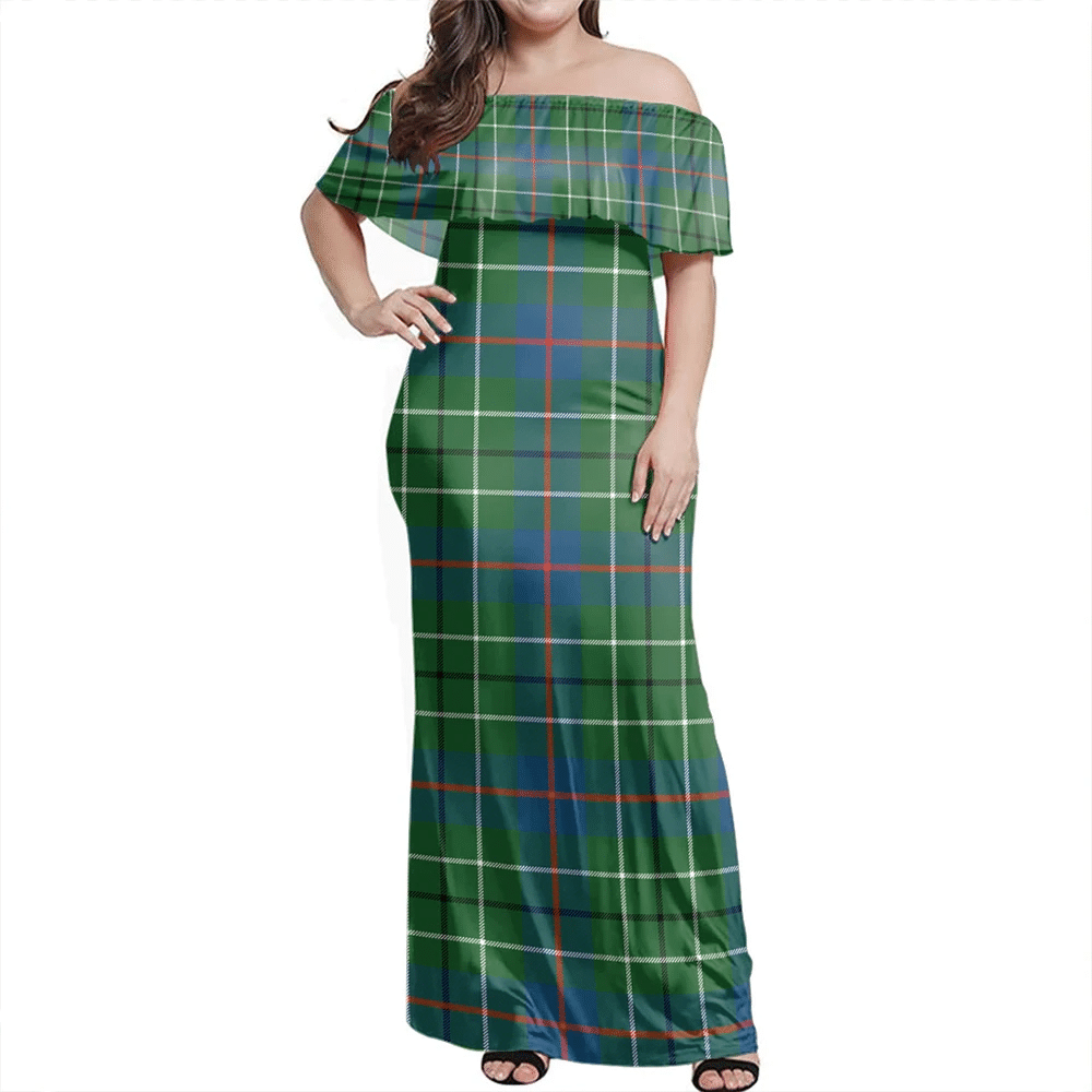 Duncan Ancient Tartan Off Shoulder Long Dress