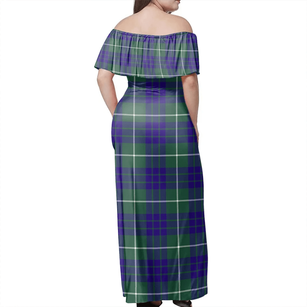 Hamilton Hunting Modern Tartan Off Shoulder Long Dress