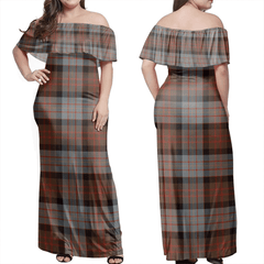 Cameron Of Erracht Weathered Tartan Off Shoulder Long Dress