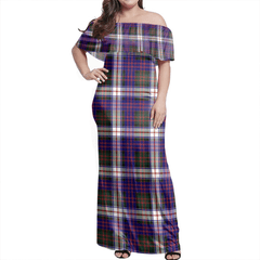 MacDonald Dress Modern Tartan Off Shoulder Long Dress