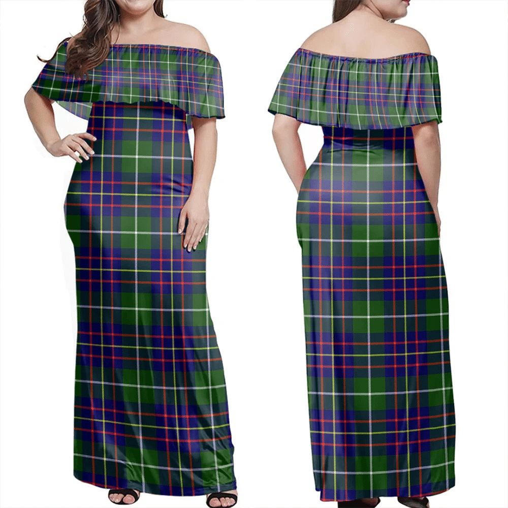 Inglis Modern Tartan Off Shoulder Long Dress