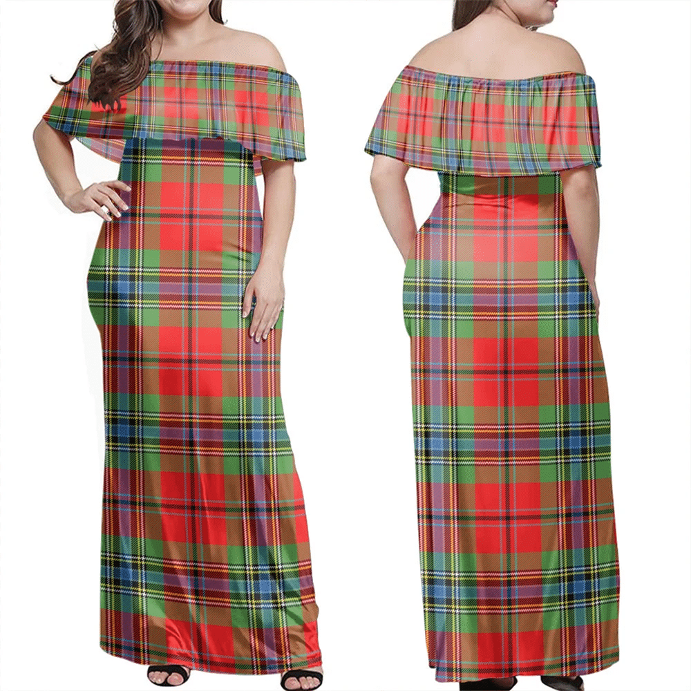 MacLean Of Duart Modern Tartan Off Shoulder Long Dress